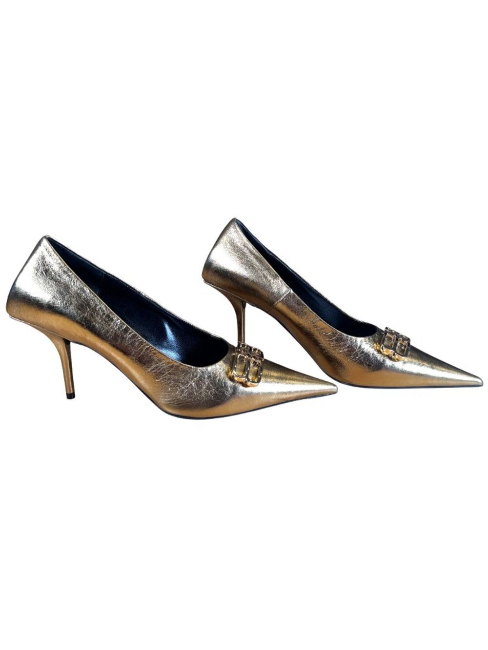 Balenciaga Square Knife Pump Gold Pointed Toe Heels Size 37